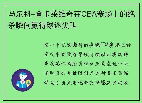 马尔科-查卡莱维奇在CBA赛场上的绝杀瞬间赢得球迷尖叫